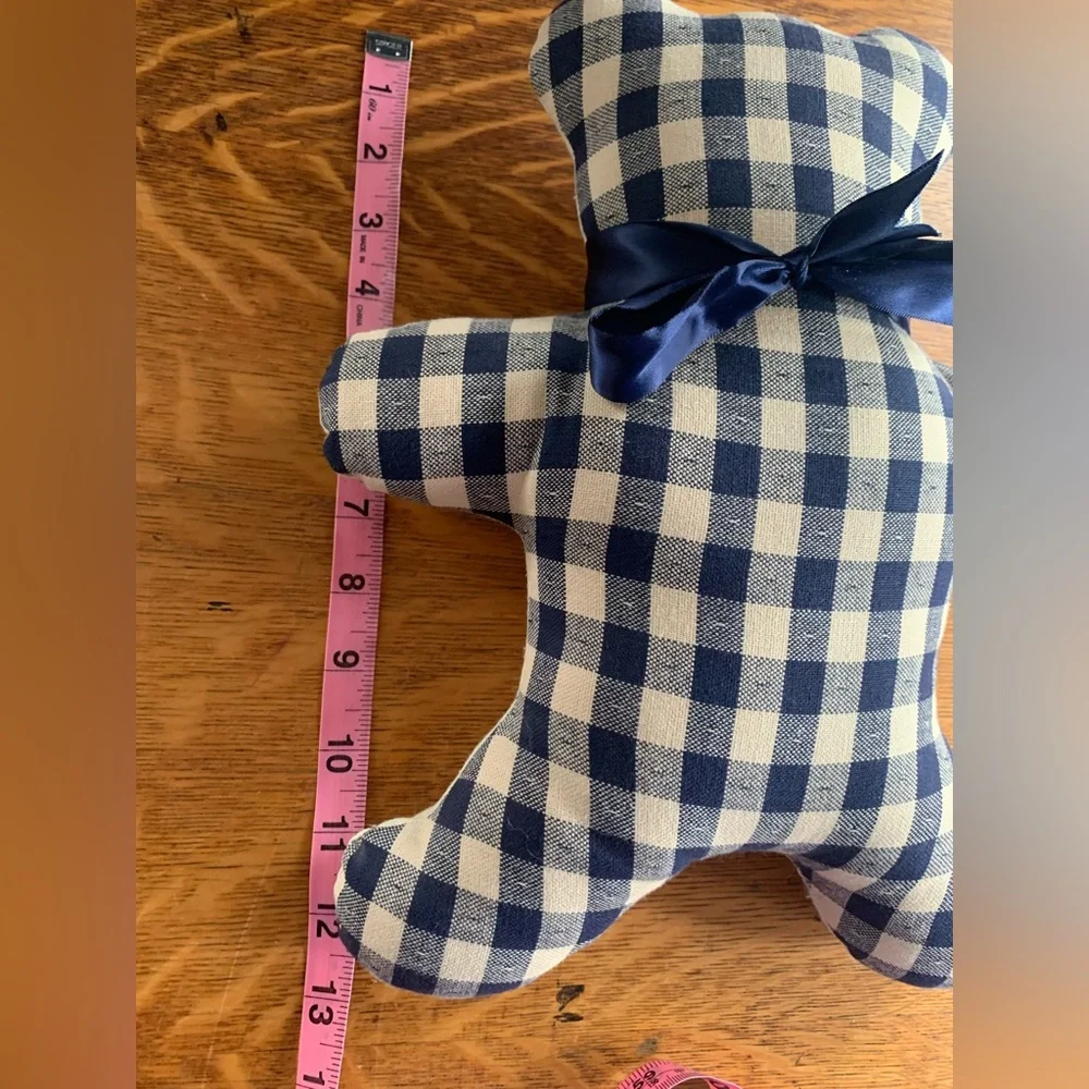 Blue Gingham Bear Pillow Country Primitive 12” Muslin Cottage